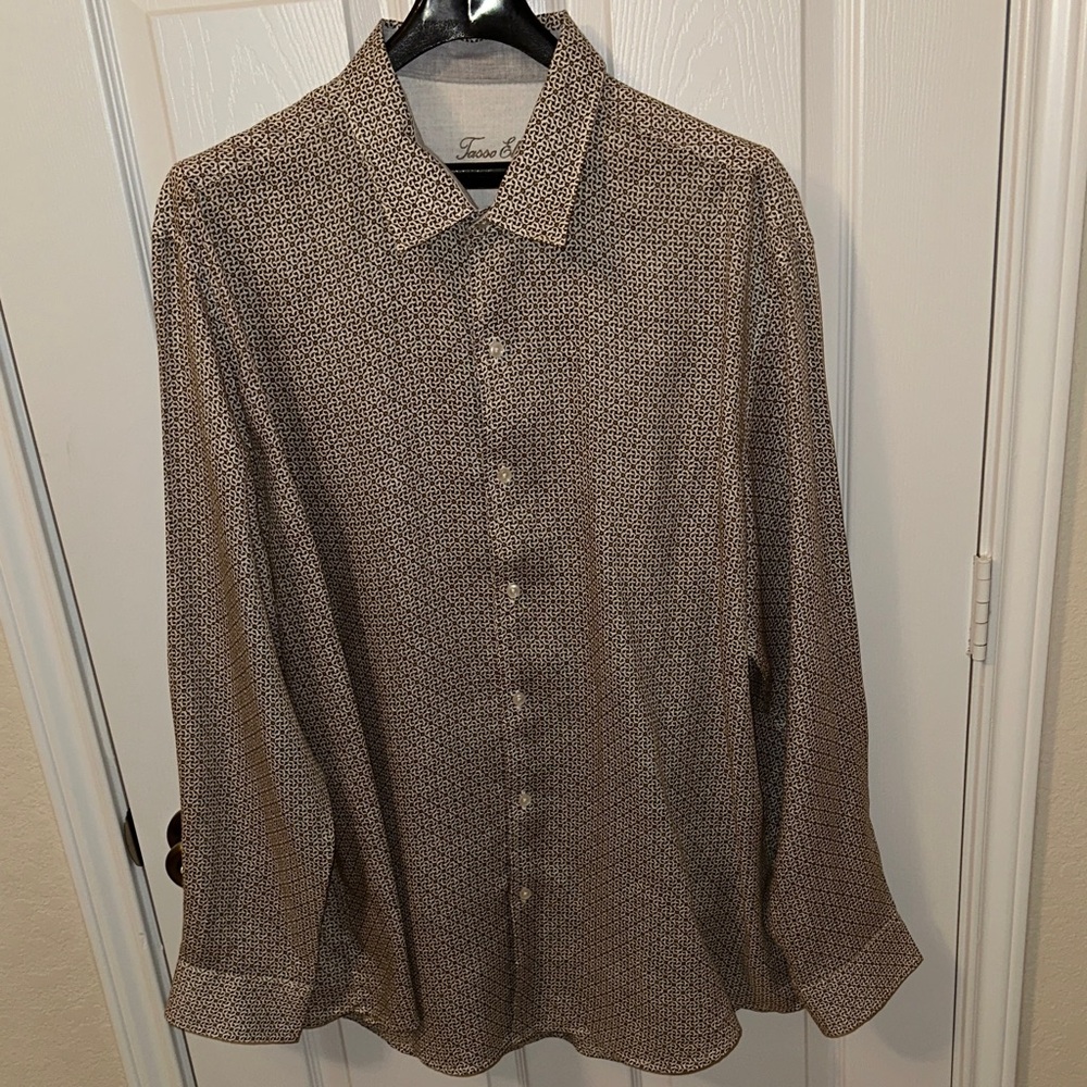 Tasso Elba Cream and Brown Patterned Casual Men Shirt Size XXL or 18-18 1/2